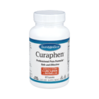 A white bottle of Curaphen® dietary supplement with a blue label, labeled as a professional pain formula with curcumin and boswellia, containing 60 vegan, non-GMO capsules.