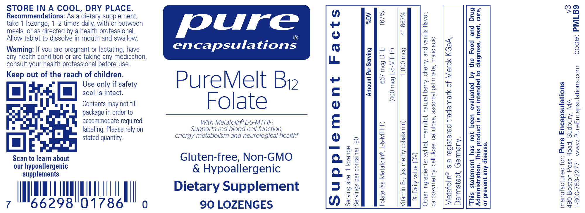 PureMelt B12 Folate 90 Lozenges - Natural Wellness Corner