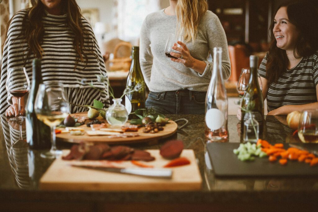 friends gathered for a holiday around a table