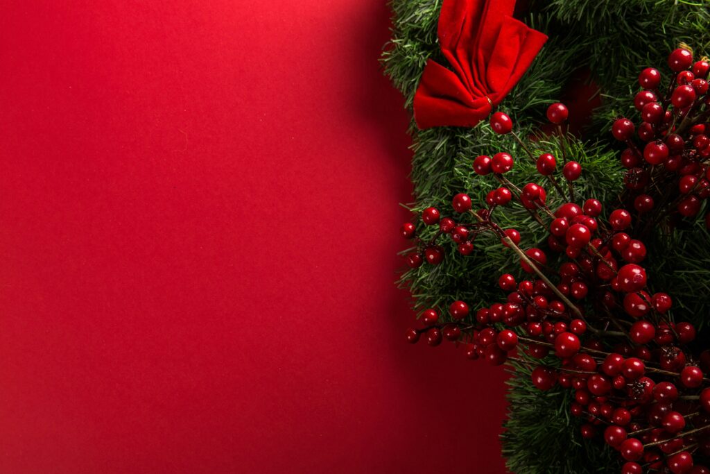 red background with festive garland