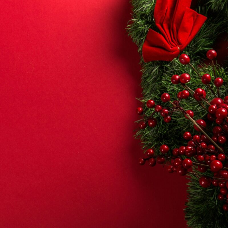 red background with festive garland