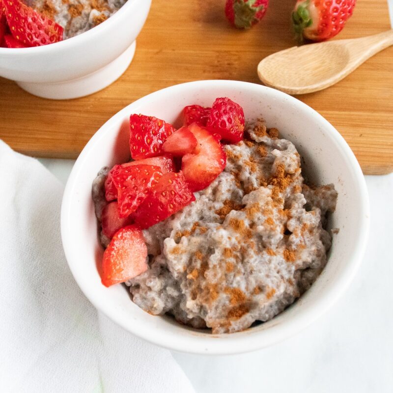 coconut chia seed yogurt in a bowl on a table