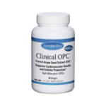 A white bottle of Clinical OPC ® dietary supplement, 400mg, with 60 softgels. The label features French grape seed extract, supports cardiovascular and cellular health, and notes a non-GMO formula.