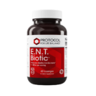A bottle of E.N.T. Biotic ™ dietary supplement, featuring 60 lozenges with BLIS K12, supports healthy oral bacteria and provides 1 billion organisms per serving.