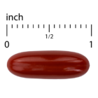 A softgel of Clinical OPC ® is placed below a ruler with inch measurements, showing the product is about 1 inch long.