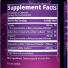The supplement bottle of MRM Glucosamine 1500mg & Chondroitin Sulfate 1200mg displays a nutrition label listing the amounts per serving for chloride, sodium, potassium, glucosamine sulfate potassium chloride, chondroitin sulfate sodium, and other ingredients. Manufactured by MRM in Oceanside, CA.